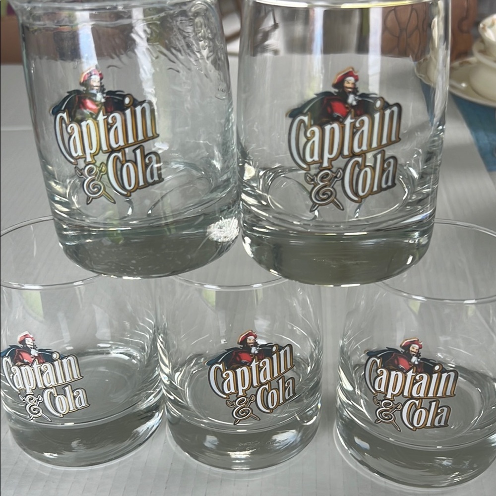 Captain & Cola Heavy Based Low Ball Collectible Rum glasses - set of 5-